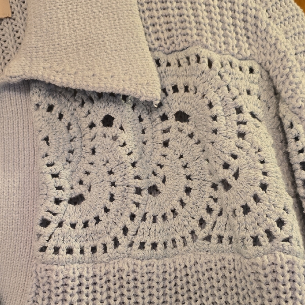 LOFT Crochet Yoke Collared V‑Neck Sweater - Picture 2 of 8